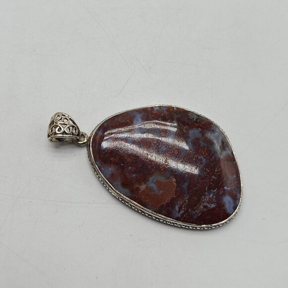 Large Polished Red Blue Moss Agate Stone Pendant With Ornate Silver Bail - Picture 2 of 7